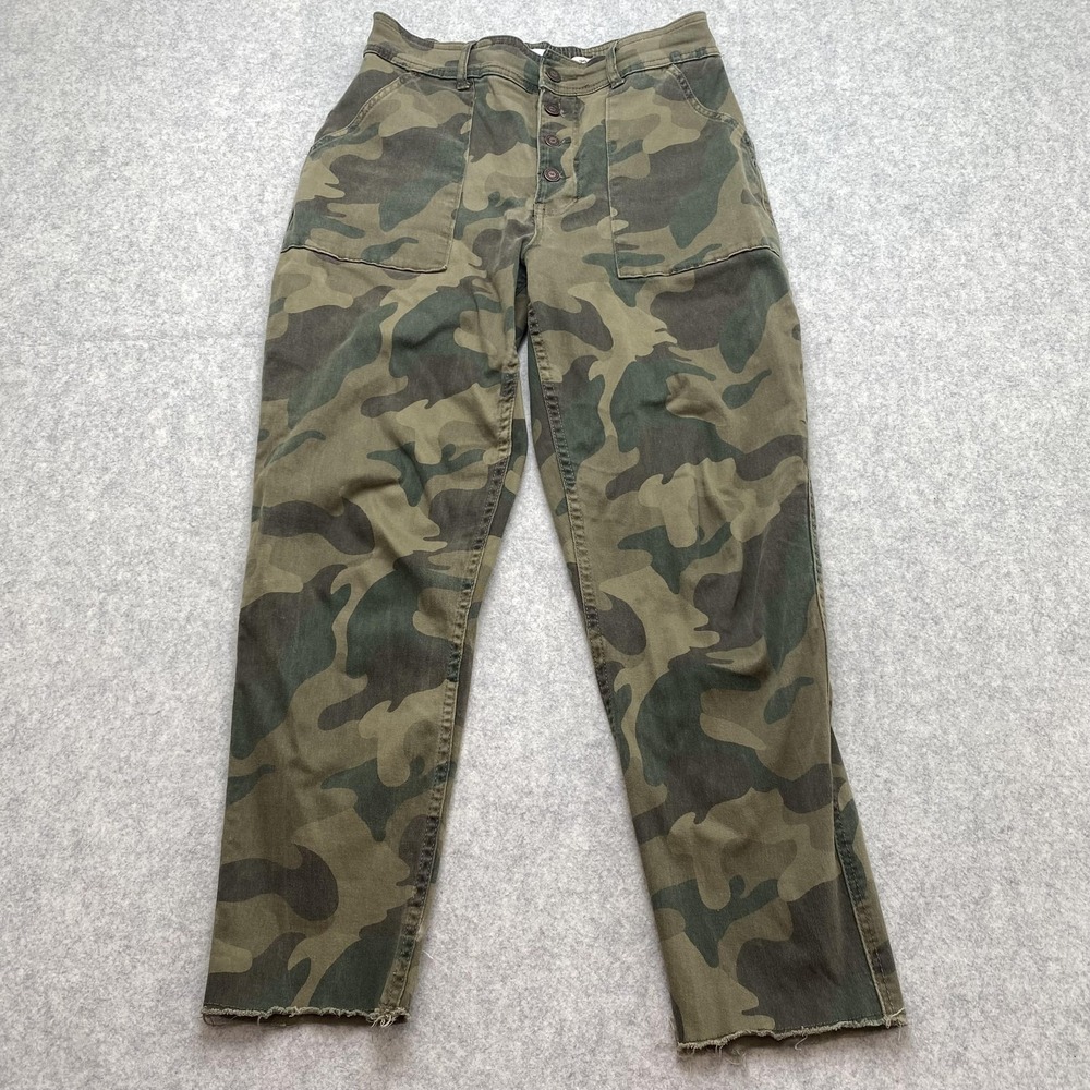 Hollister Womens M Pants (28x24) Green Camo Ultra High Rise Crop Chino Twill